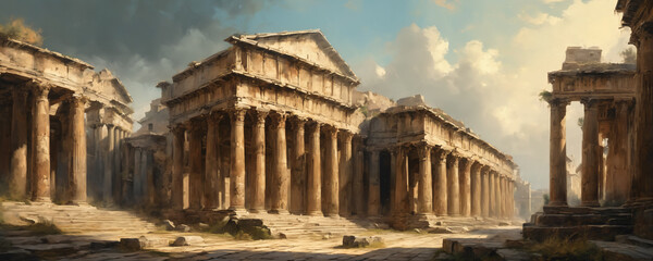Obraz premium ancient temple architecture in oil painting style. High resolution illustration