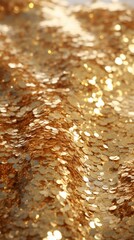 Shining Sequins Golden Fabric Background