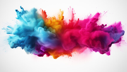 Colorful explosion of paint isolated on a white background, colorful smoke cloud.