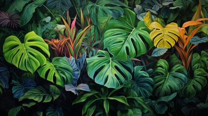 Lush Tropical Jungle Leaves in Vivid Green Tones. Generative AI