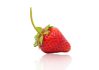 Close up Strawberry fruit have green leaf isolated on white background with clipping path
