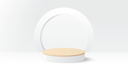 Beige podium platform to show product on white background. White minimal scene for product display presentation. Vector illustration
