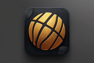 Sports button with basketball ball under transparent glass. Icons for a site or application. 