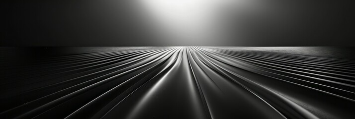 Black and white room with light shining at the end of a hallway