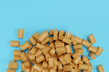 Stack of cardboard parcel box overflow, shopping delivery shipping logistic business, 3D rendering.