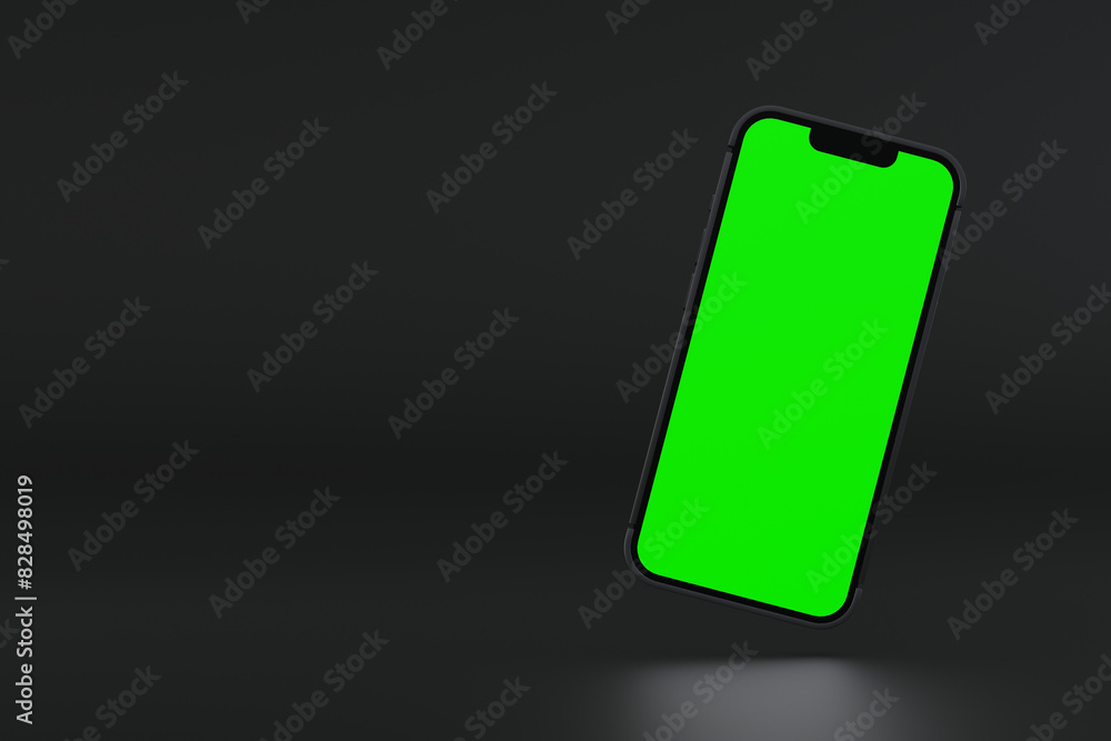Wall mural mobile phone show green screen display, application website presentation, 3d rendering.