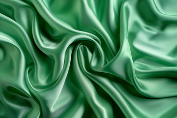Fototapeta premium Green silk satin fabric wave or silk wavy folds
