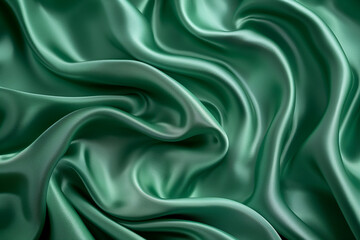 Fototapeta premium Green silk satin fabric wave or silk wavy folds