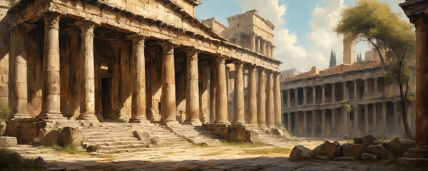 Naklejka premium ancient temple architecture in oil painting style. High resolution illustration