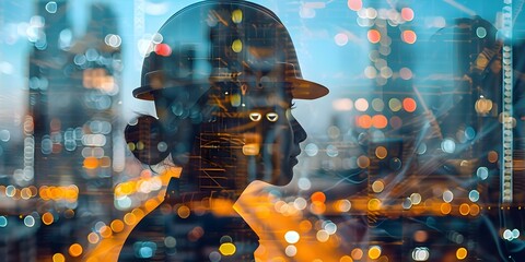 Double exposure graphic of engineers and construction workers on a modern project. Concept Architecture, Construction, Engineering, Double Exposure, Modern Project