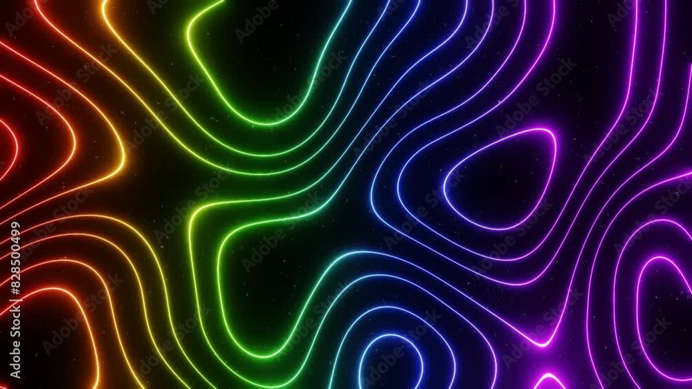 Poster 3d animation groovy y2k rainbow lgbt pride neon abstract glowing lines in space. calming seamless vj