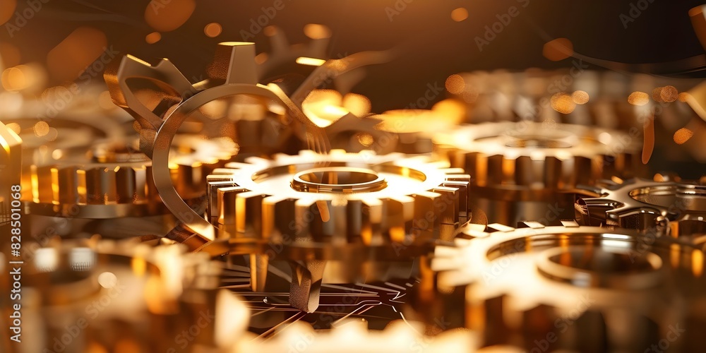 Poster teamwork symbolized by assembling gears for efficient business processes and collaboration. concept 
