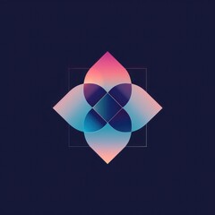abstract geometric symbol logo design, minimalistic and gradient colored in blue and pink