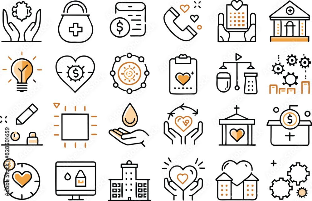 Canvas Prints charity and donation icon set. full vector illustration outline style icons.