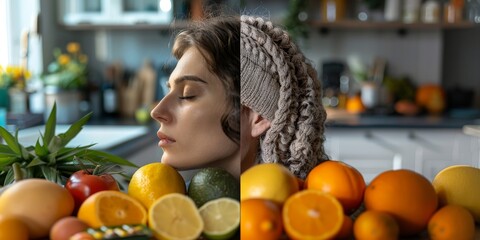 Obraz premium A creative split-screen of a person before and after taking vitamins generated by AI