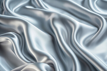 Fototapeta premium Silver silk satin fabric wave or silk wavy folds 