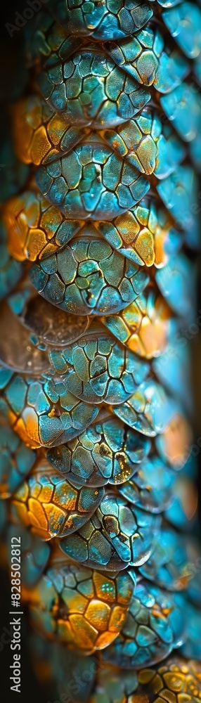 Poster a colorful and intricate pattern on a snake's tail