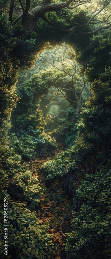 Poster a forest with a large archway in the middle