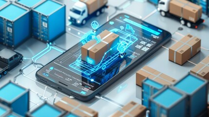 Smart warehouse management system using augmented reality technology to identify package picking and delivery . Future concept of supply chain and logistic business