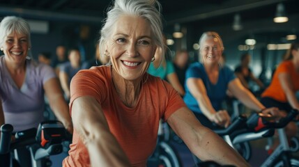 Fototapeta premium Elderly people exercising in the gym