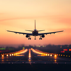 Airplane landing under runway lights