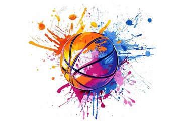 Colorful basket ball with spots and sprays on a white background .
