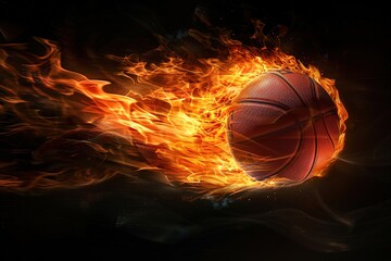 Fototapeta premium Basket ball on fire on black