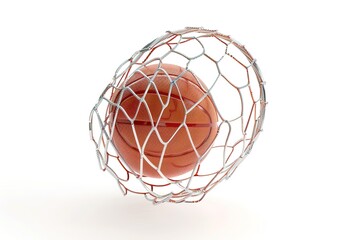 Detail of basketball ball hitting the basket. Isolated on White background.