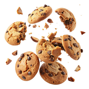 chocolate chip cookies shattered in the air