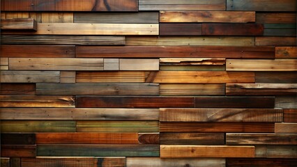 A textured wood wall, rustic weathered wooden planks, aged distressed wood texture, stacked wood paneling, natural wood grain patterns, warm brown earth tones, abstract wooden background