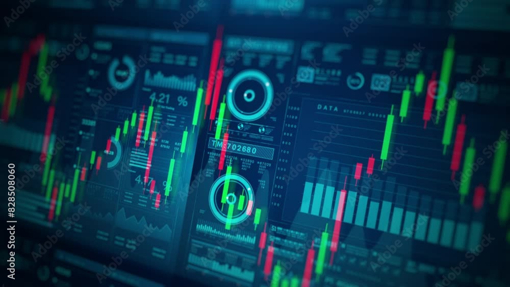 Poster business stock market with charts and data numbers, candlestick information reports for finance stra