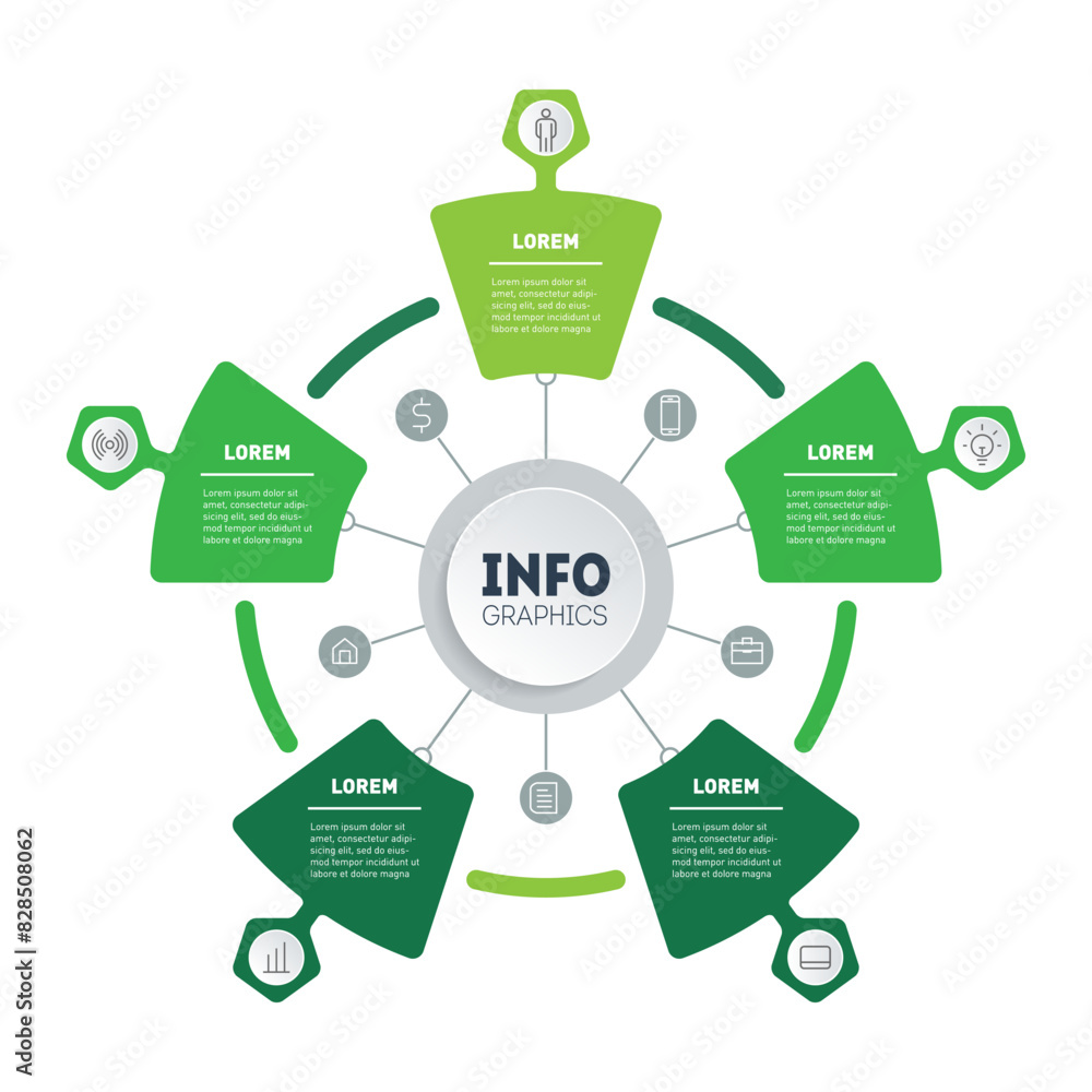Poster template for circle diagram. eco business presentation concept with 5 steps. vector infographic of t