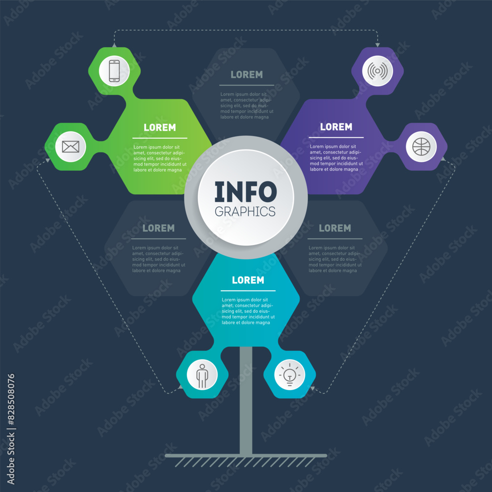 Poster vector information graphics of a technology or educational process with three options. a business pr