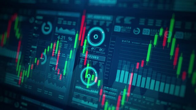 Business stock market with charts and data numbers, Candlestick information reports for finance strategy and investment, Data analytics for visualizing complex data metrics and trends.