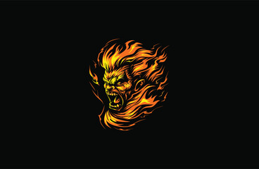 Obraz premium Angry titan monster on fire vector logo apparel design illustration