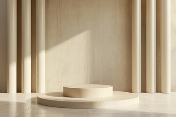 Fototapeta premium Beige and White Cylindrical Podium in Serene Minimalism Style