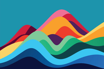 Color mountains, translucent waves, abstract glass shapes, modern background, vector design