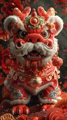 Fototapeta premium Lion and Dragon Dance: Cultural Symbolism in Chinese New Year