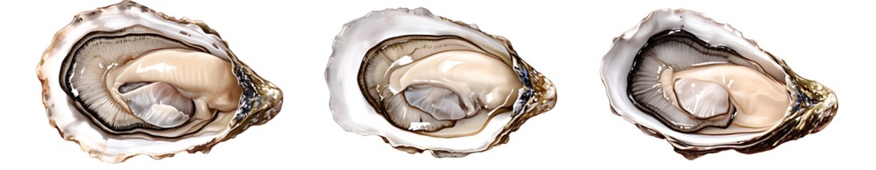 Multicultural Oyster Trio: Hyper-Realistic Culinary Delight
