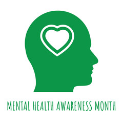 Vector May Mental Health Awareness Month icon with a profile of human male head and heart symbol