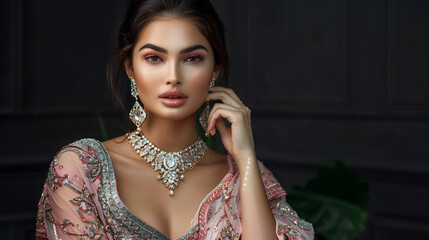 Obraz premium Indian Bride with Long Hair and Beautiful Skin, AI generative