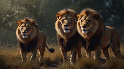  shows a lion, with a light brown mane, walking in a grassy field