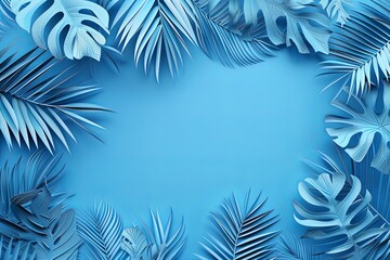 Elegant Sky Blue Backdrop: Minimalist Tropical Leaf Design