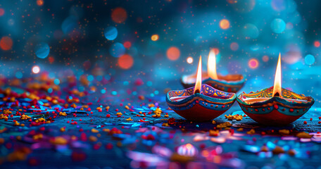 illustation of Diwali festival of lights tradition Diya oil lamps against dark background
A traditional Indian art of decorating the entrance to a house. Diwali festival holiday design. 