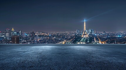 Obraz premium Paris urban cityscape skyline night scene with empty asphalt floor on front 