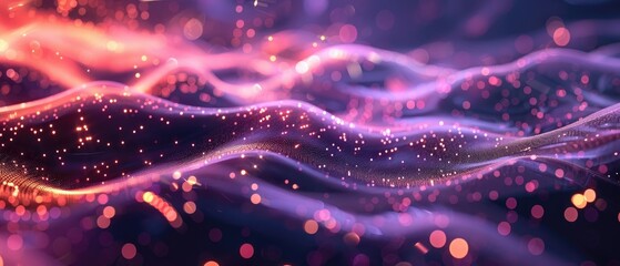 Pink and purple glowing particles form into a flowing wave pattern.