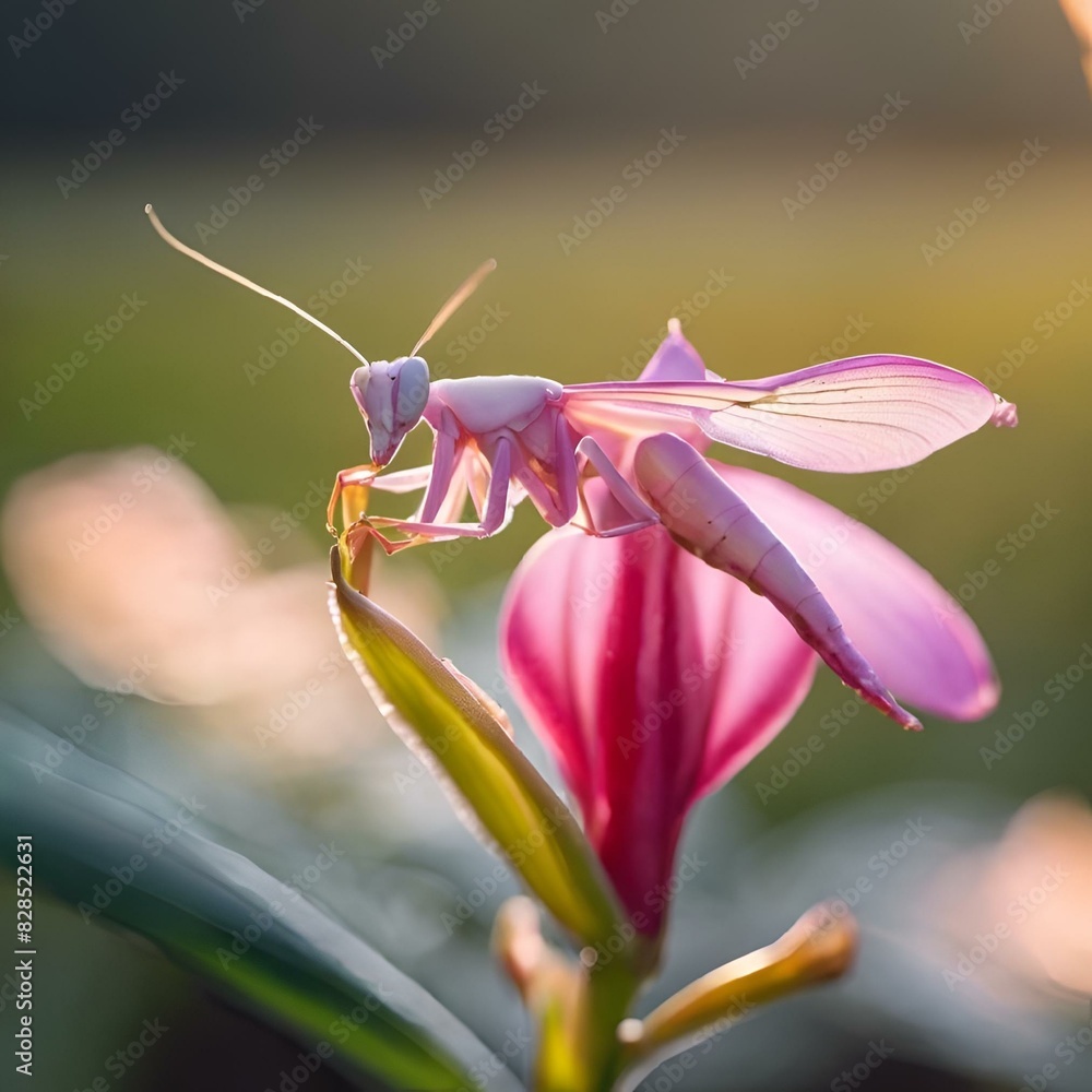 Sticker AI generated illustration of an insect praying on flower, gazing downward