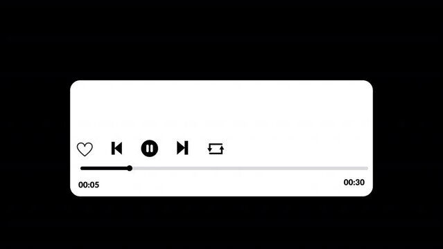 digital music player template, video track player, Timeline bar moving as song media playing, modern audio player interface design.