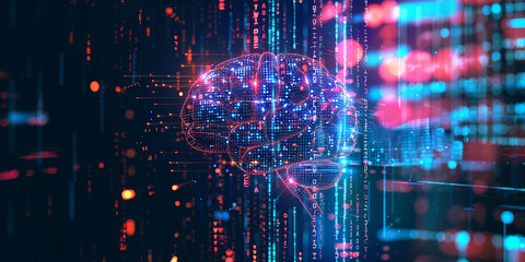 Pink brain silhouette on technology background, AI, neural networks and scientific research
