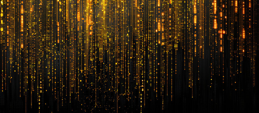 Digital curtain of yellow dots on a black background